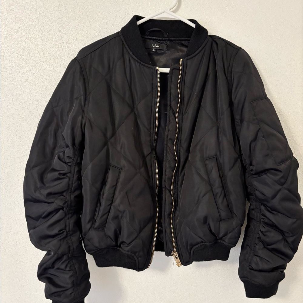 Lulu's Black Quilted Bomber Jacket
